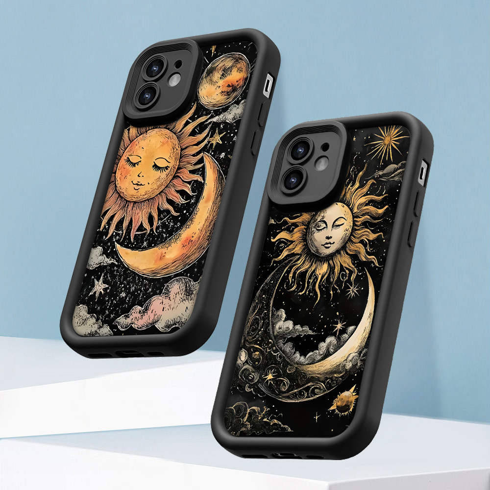 Capinha Sol e Lua Para Motorola Moto Edge 60 Fusion 60 5G Capa Preta Macia Silicone Proteção Estampada Case BTY 6518