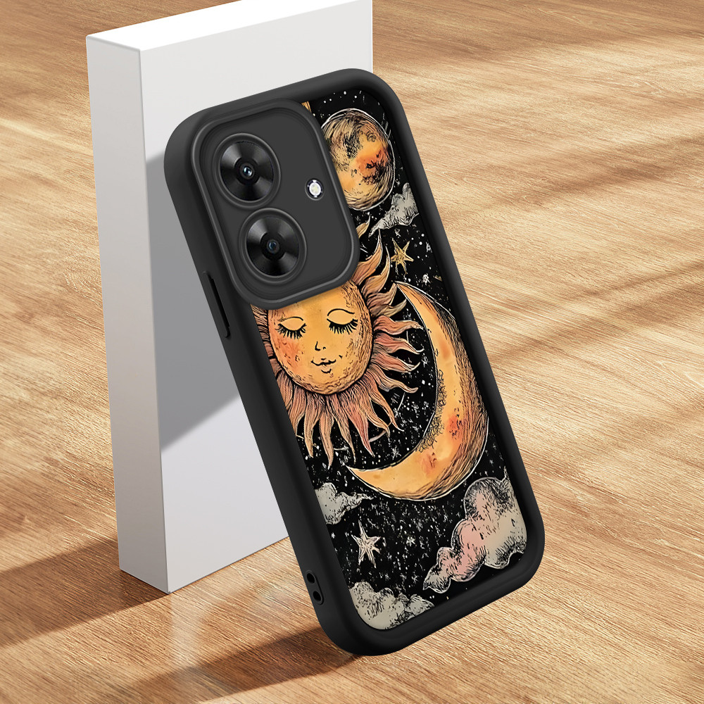 Capinha Sol e Lua Para Realme Note 60 60X Narzo N61 Capa Preta Macia Silicone Proteção Estampada Case BTY 6518