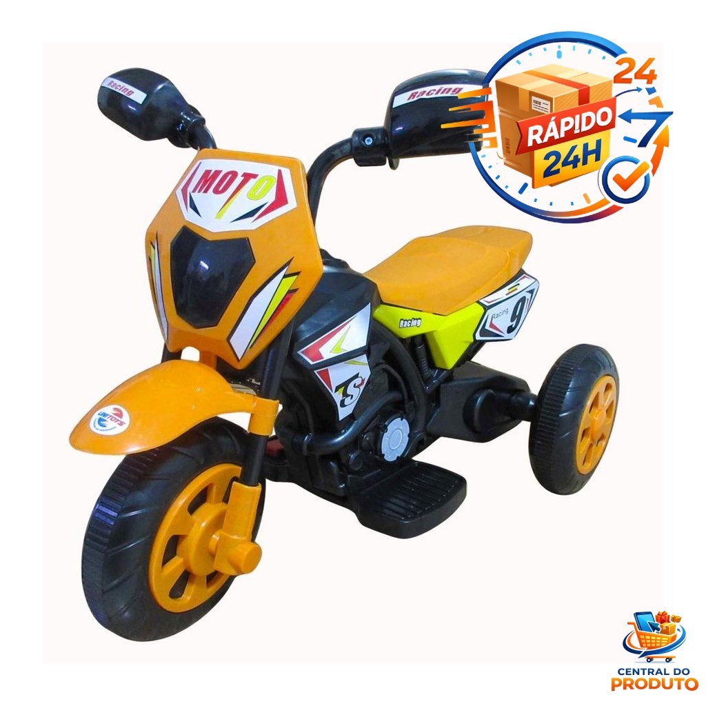 Moto Elétrica Infantil Cross Laranja com Luz LED Bateria Recarregável Aventura Estimulante