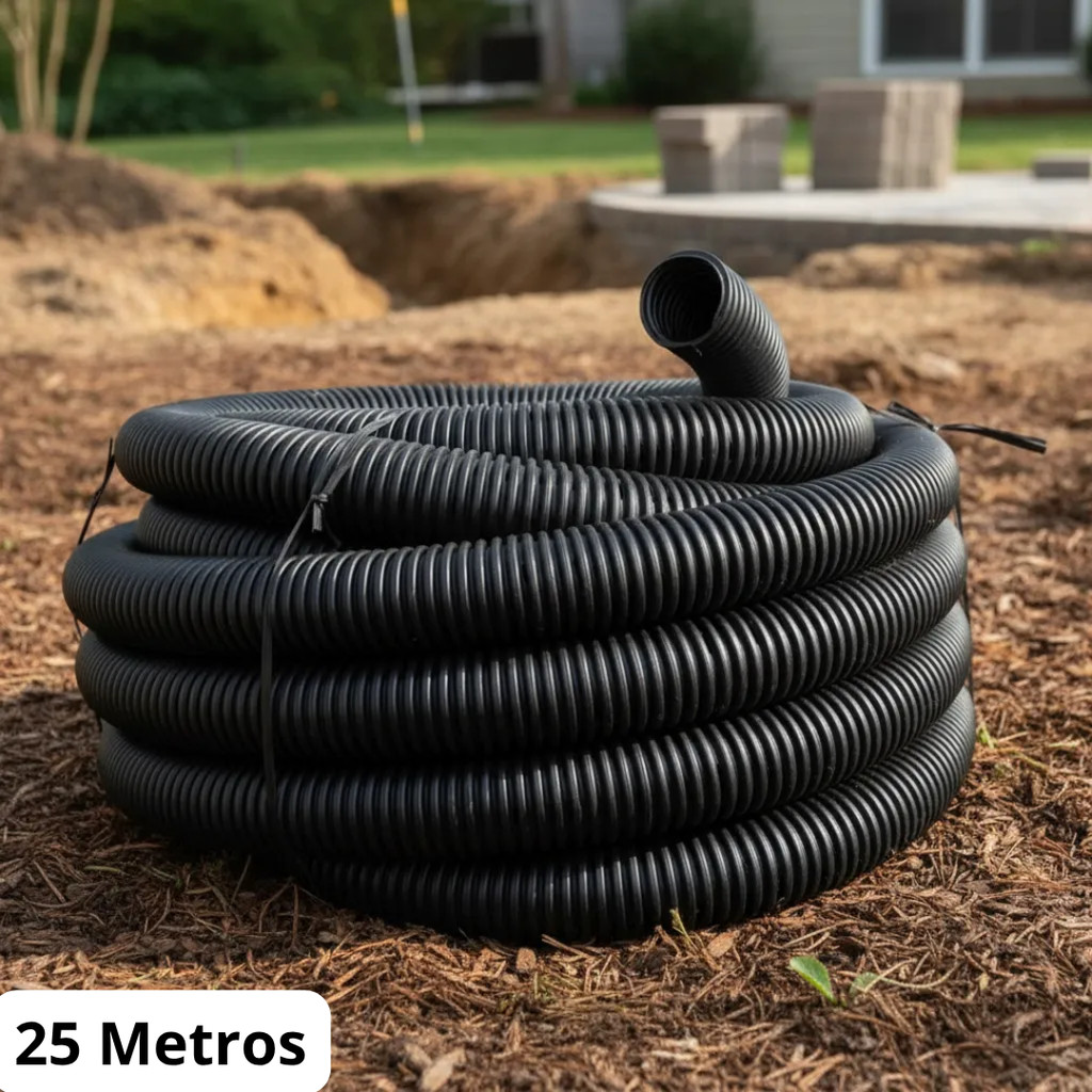 Tubo Duto PEAD Corrugado Dreno Perfurado 2.1/2 pol (65mm) Rolo 25 Metros para Construção Resistente