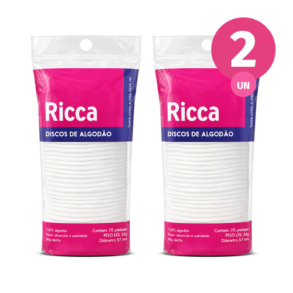 Kit 2x Discos de Algodão 70 Unidades | Limpeza Facial Maquiagem e Estética Ricca