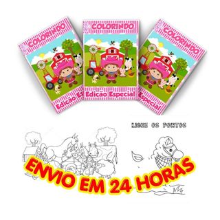 Lembrancinha Fazendinha Menina Rosa Revistinha de Colorir Personalizada Nome Idade Festa Infantil