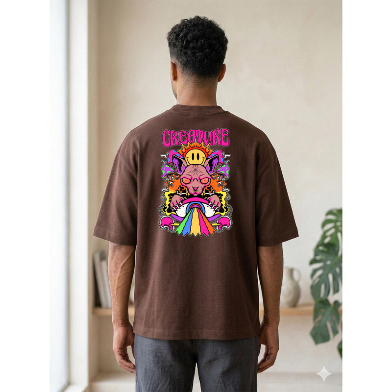 Camiseta Estampada Creature Personalizada Oversized Streetwear