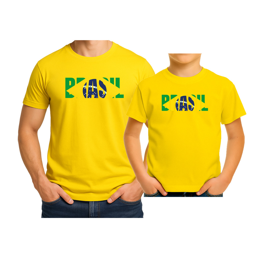 Kit 2 Camisetas Camisas Feminina Masculina do Brasil para Copa Família md5