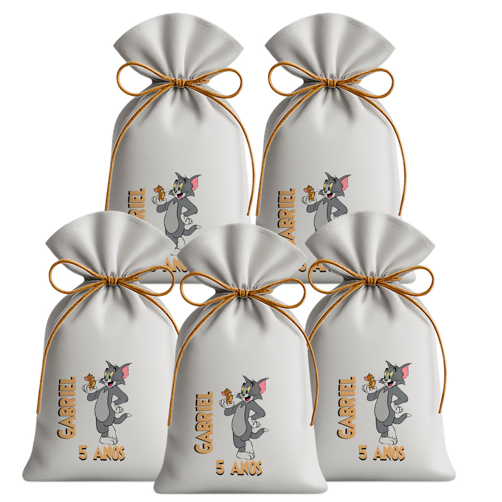 Kit 15 Saquinhos Sacolinhas Lembrancinha Festa Aniversário Tecido Personalizado Tom e Jerry melhores amigos