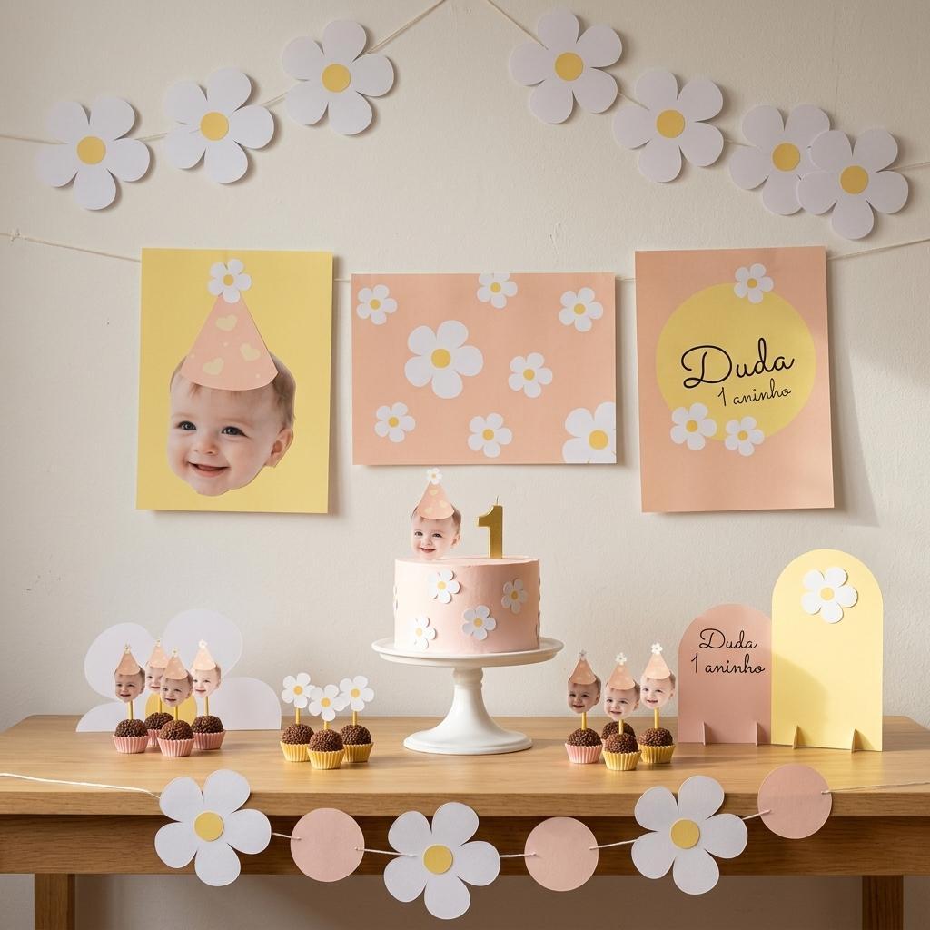 Kit Festa Margaridas Só um Bolinho Personalizado Decoração Infantil para Festa em Casa