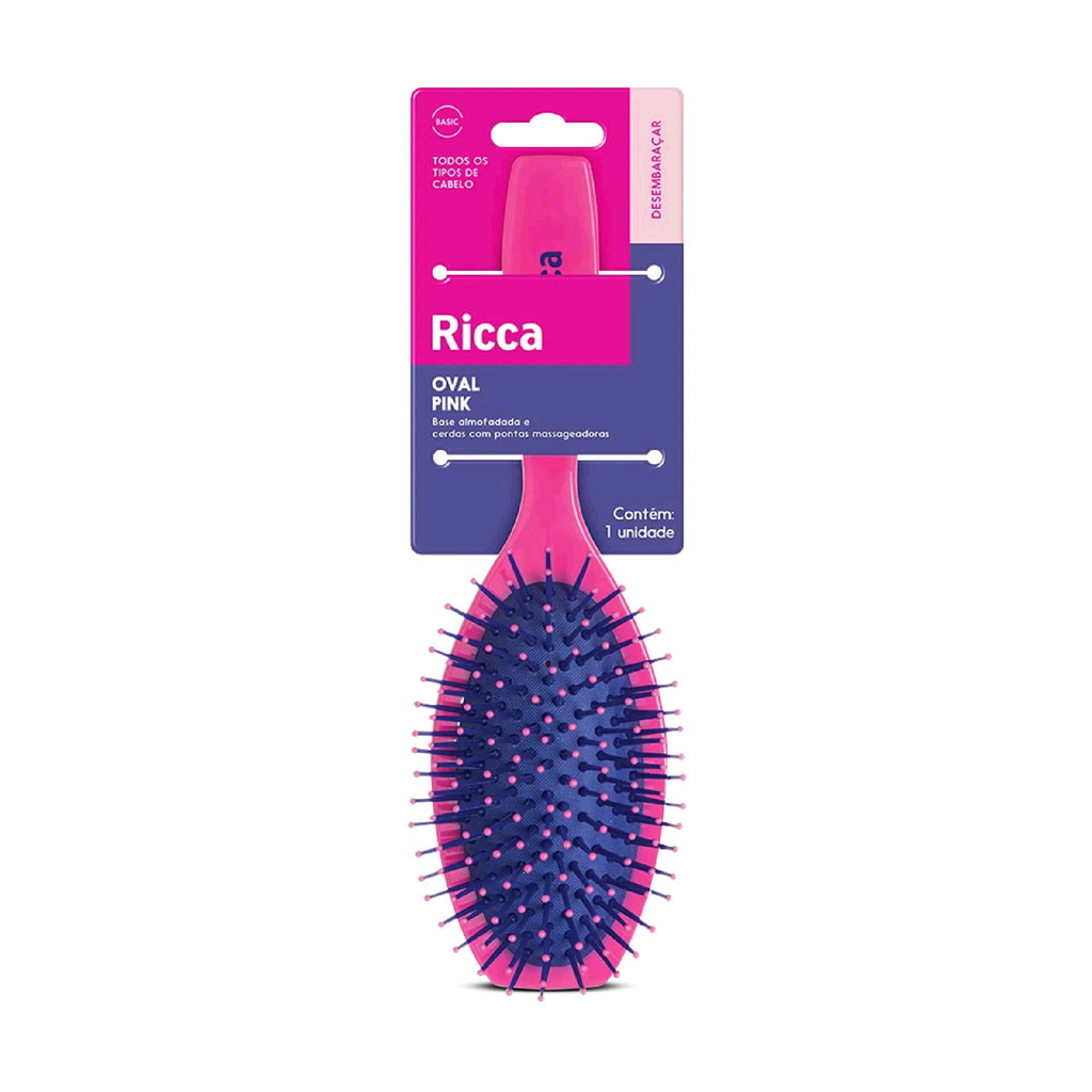 Escova de Cabelo Pink Oval Almofadada Ricca
