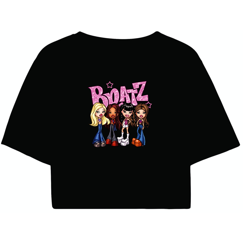 Cropped Feminino Preto Tumblr blogueira Bratz Angel Bonecas Yasmin Cloe Jade Sasha Tour Moda feminina manga curta