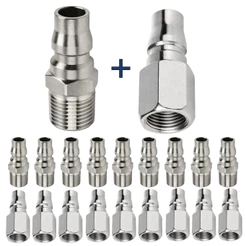 Kit Pino Macho e Fêmea Rosca 1/4" Engate Rápido Pneumático P/ Compressor Mangueira 5 Peças Cada