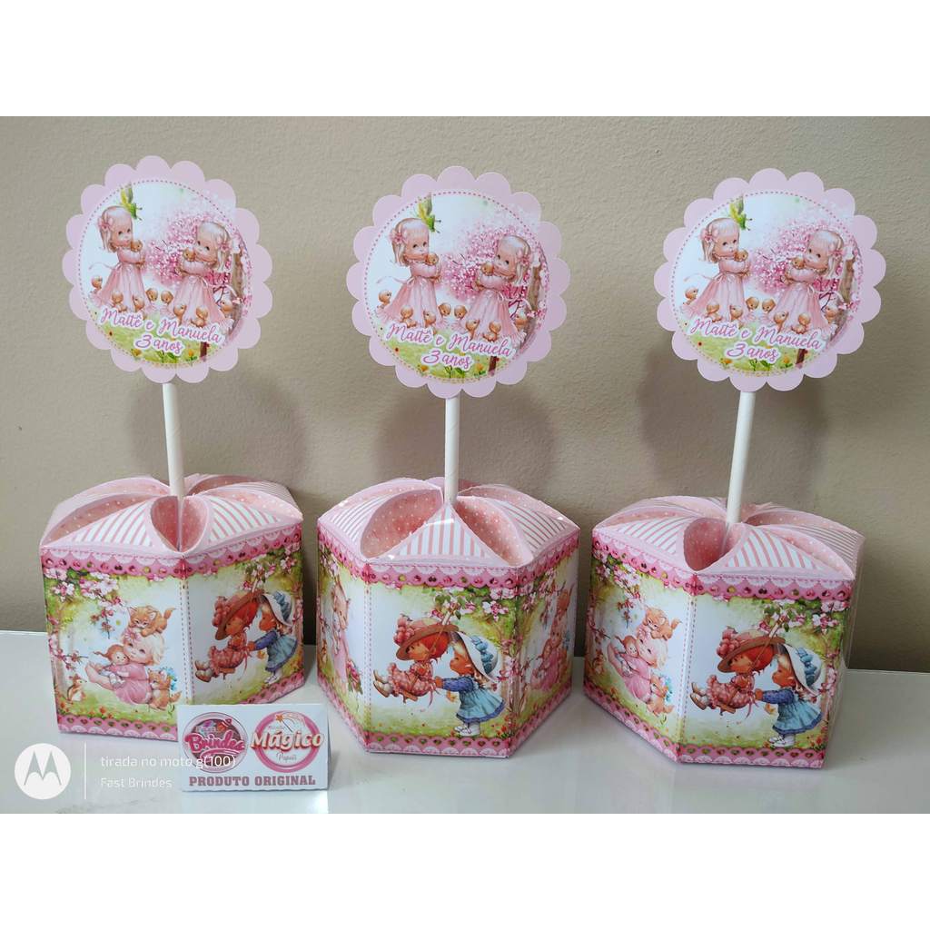 Caixa Sextavada - Centro de Mesa - Lembracinha Personalizada TEMA: Boneca Camponesa - Envio Rápido