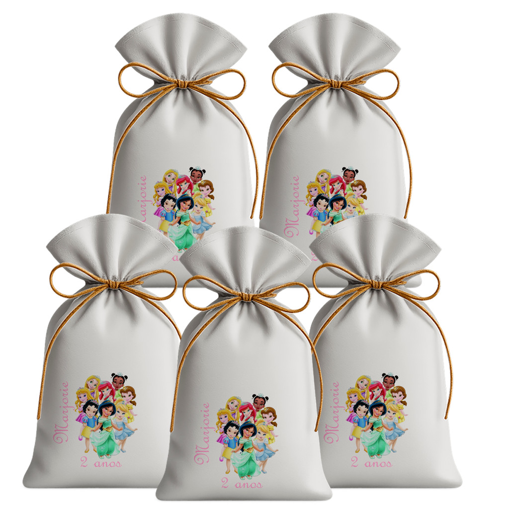 Kit 15 Saquinhos Sacolinhas Lembrancinha Festa Aniversário Tecido Personalizado Princesas Baby