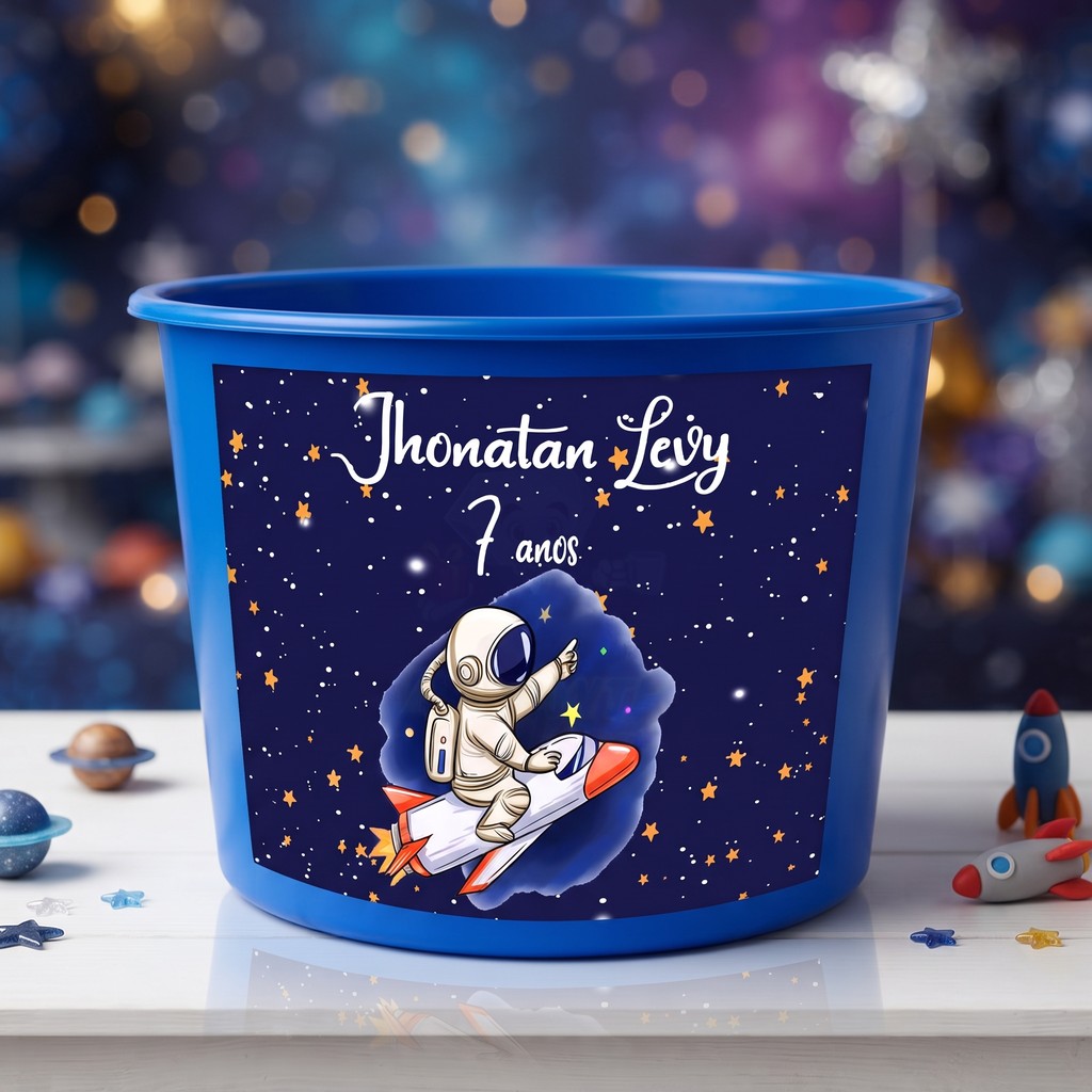 Balde de Pipoca Astronauta Personalizado Baldinho Lembrancinha Aniversário Festa Infantil Espacial