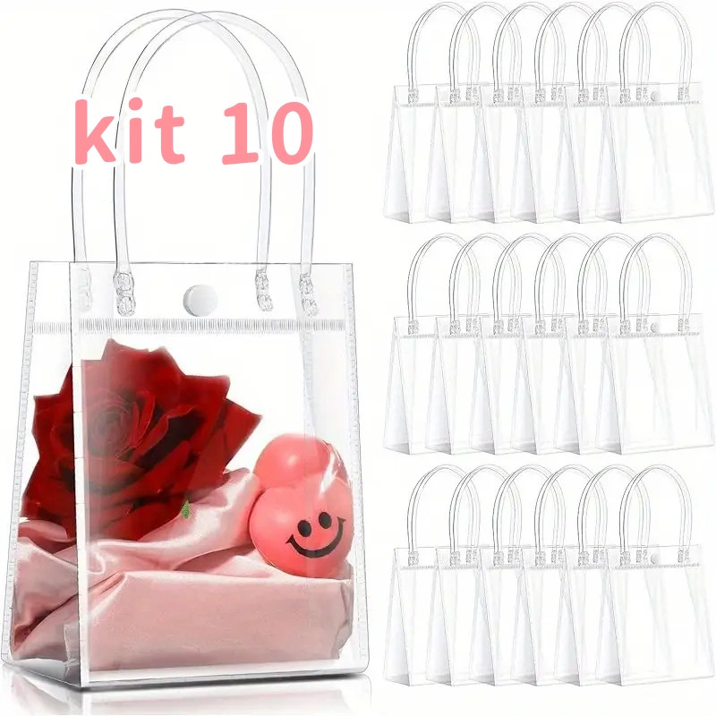 Conjunto De 10 Sacos De Presente Reutilizáveis De PVC Transparente Com Alça Vendido(s) - Variação: