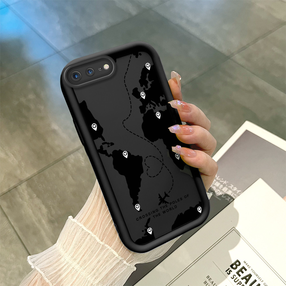 Capinha Estampa Mapa Mundi Simples Para iPhone 7 8 Plus Capa Macia Silicone Preta Caso BTY 7451