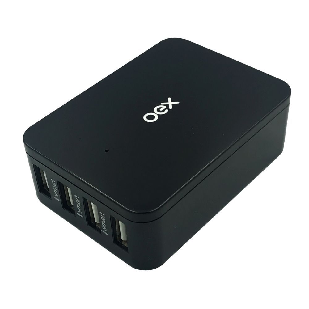 Estação Carregador De Tomada 4 Portas USB Oex CG400 Smart-IC Cabo 1,2m Bivolt Carga Rápida