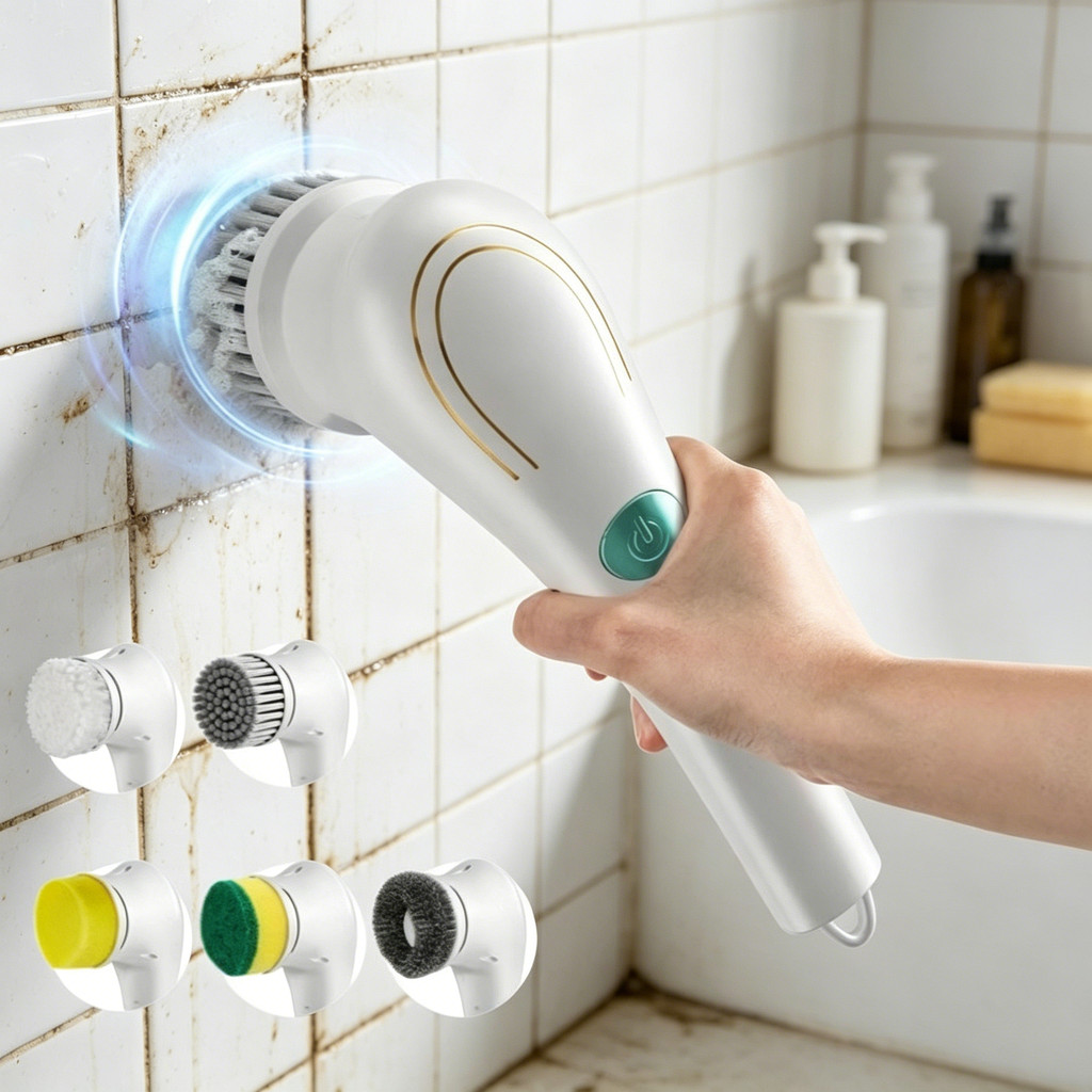 Escova Elétrica de Limpeza 3 em 1 / 5 em 1 Sem Fio Recarregável Multiuso Para Casa Cozinha Banheiro