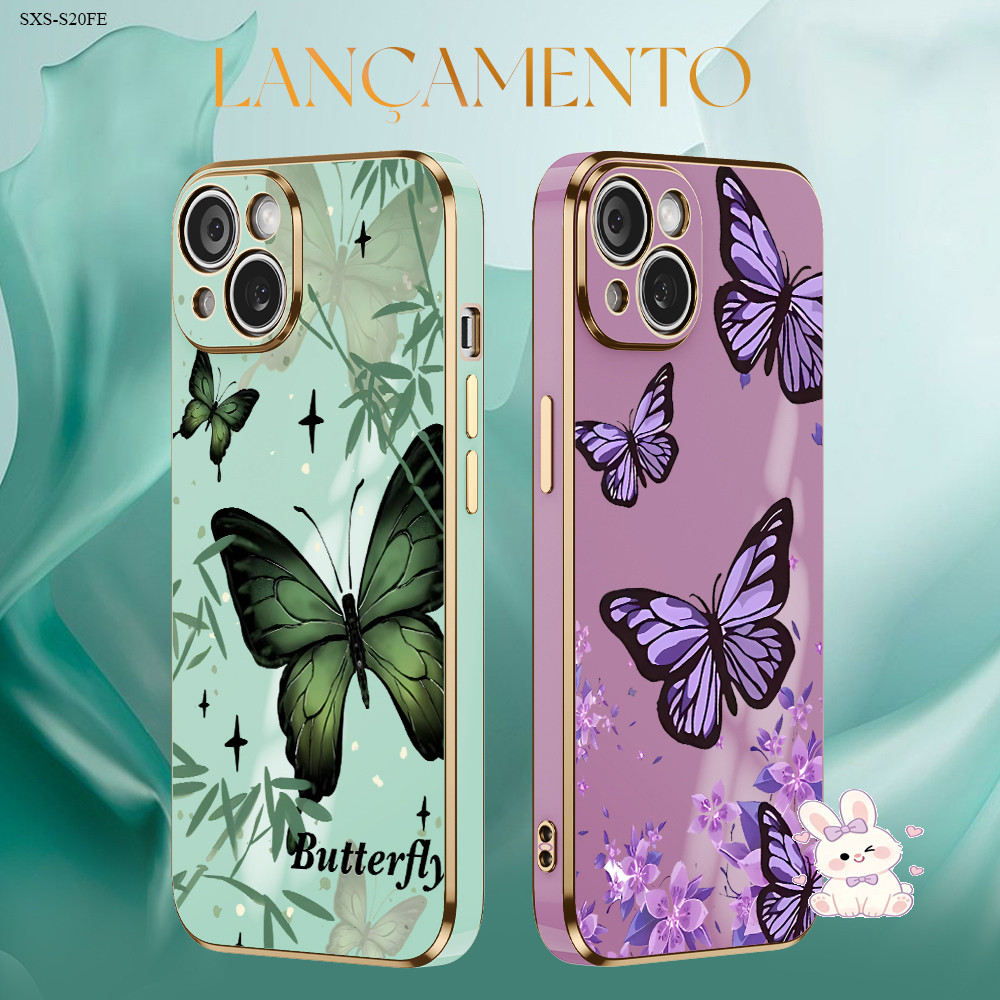 Capinha Para Samsung Galaxy S24 S23 S22 S21 S20 FE Ultra 4G 5G Capa Borda Dourada Anti-Impacto Case DD1736