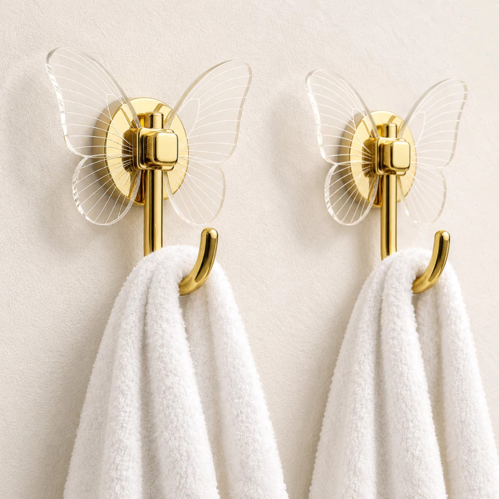 Kit Gancho Decorativo Borboleta Acrílico 2 Peças Autocolante Dourado Gold Vendido(s) - 4pcs