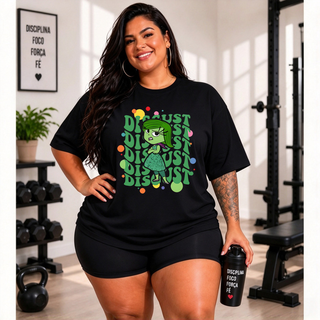 [Camiseta Premium em Algodão Puro] MOMO Disney Divertida Mente Personagem Nojento Feminina Manga Curta Estampa P-G3