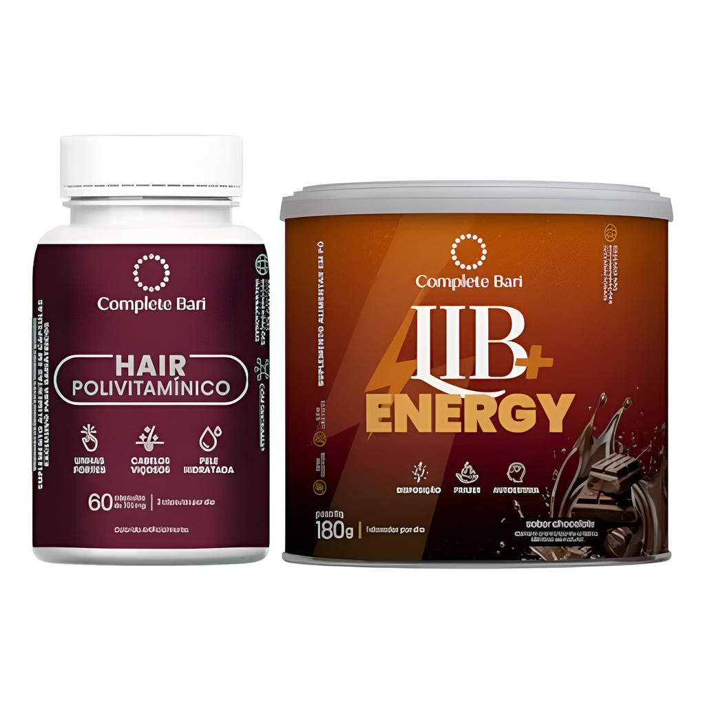Kit 1 Complete Bari Hair + Bari Lib Coq10 Biotina Vitaminas