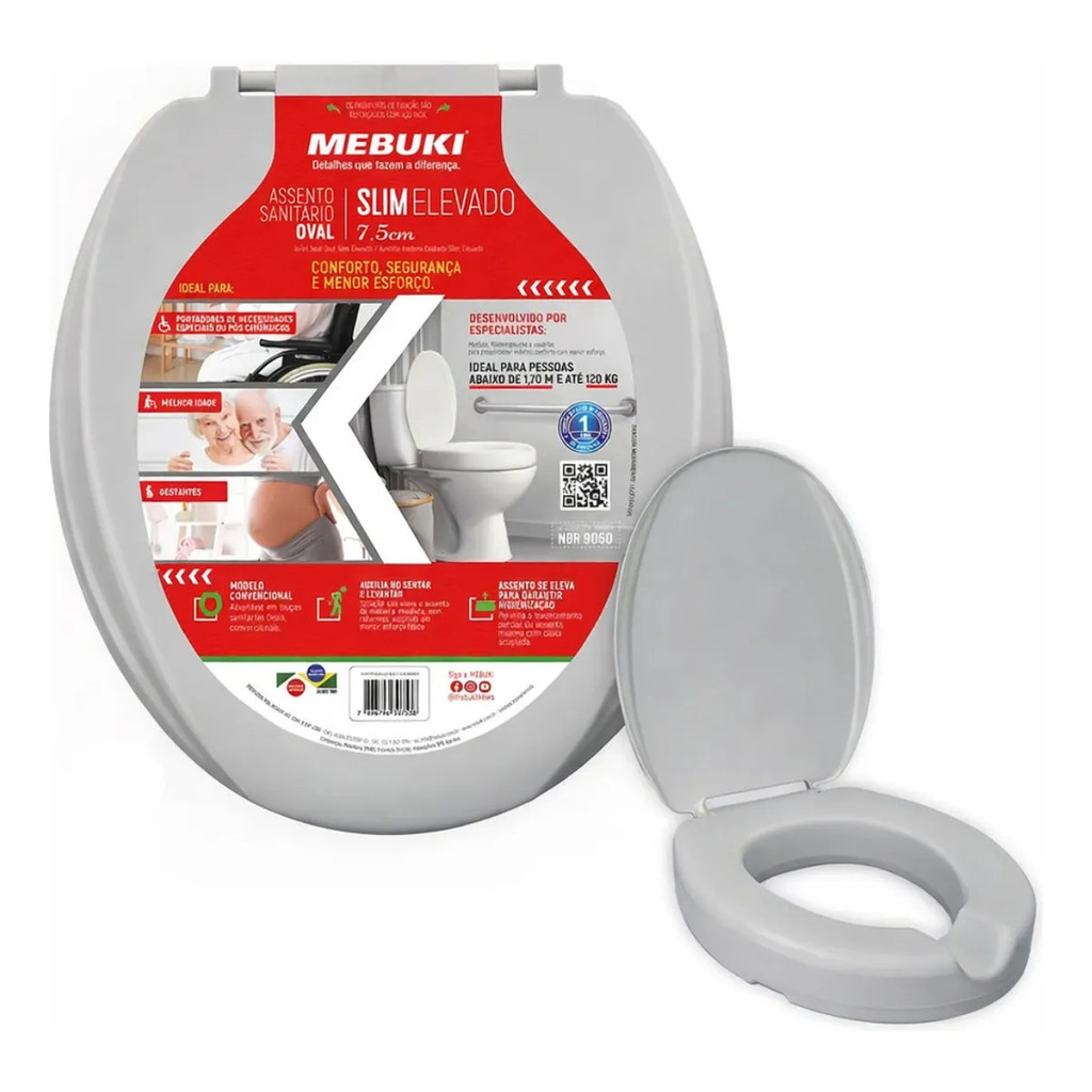 Assento Elevado 7,5cm Oval Cor Cinza Para Vaso Izy Deca 6lpf