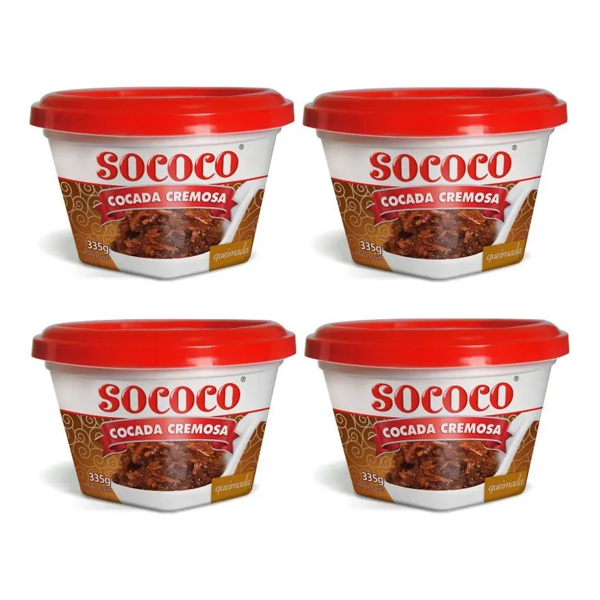 Kit 4 Cocada Queimada Cremosa Sococo Pote 335g