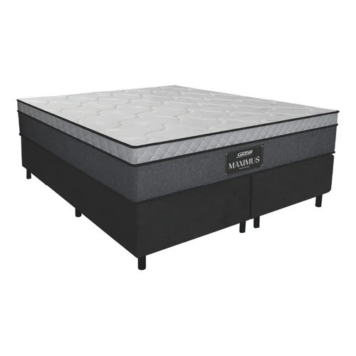 Cama Box Casal Queen Colchão Gazin Maximus Molas Ensacadas 158x198x62cm Cinza E Preto