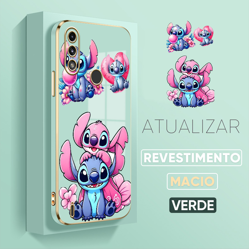 Capinha Luxo com Borda Dourada Para Motorola Moto E7 E7i Power Capa De Brilho Stitch Case DD 1432