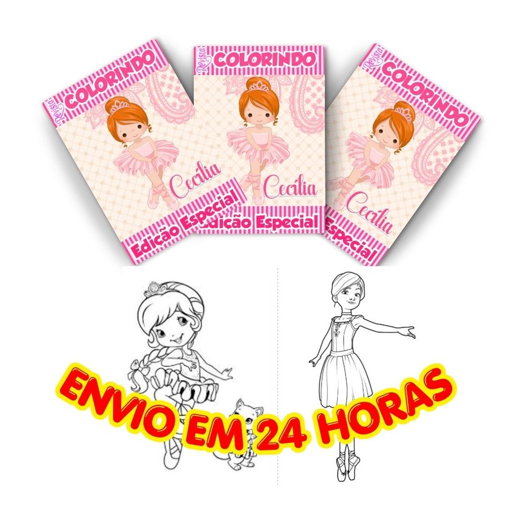 Lembrancinha Bailarina Revistinha de Colorir Personalizada Nome Idade Festa Infantil