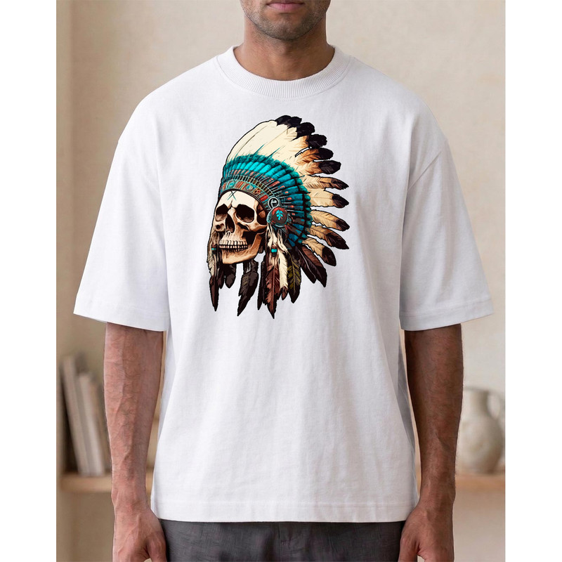 Camiseta Skull Cocar Estampada Personalizada Oversized Streetwear