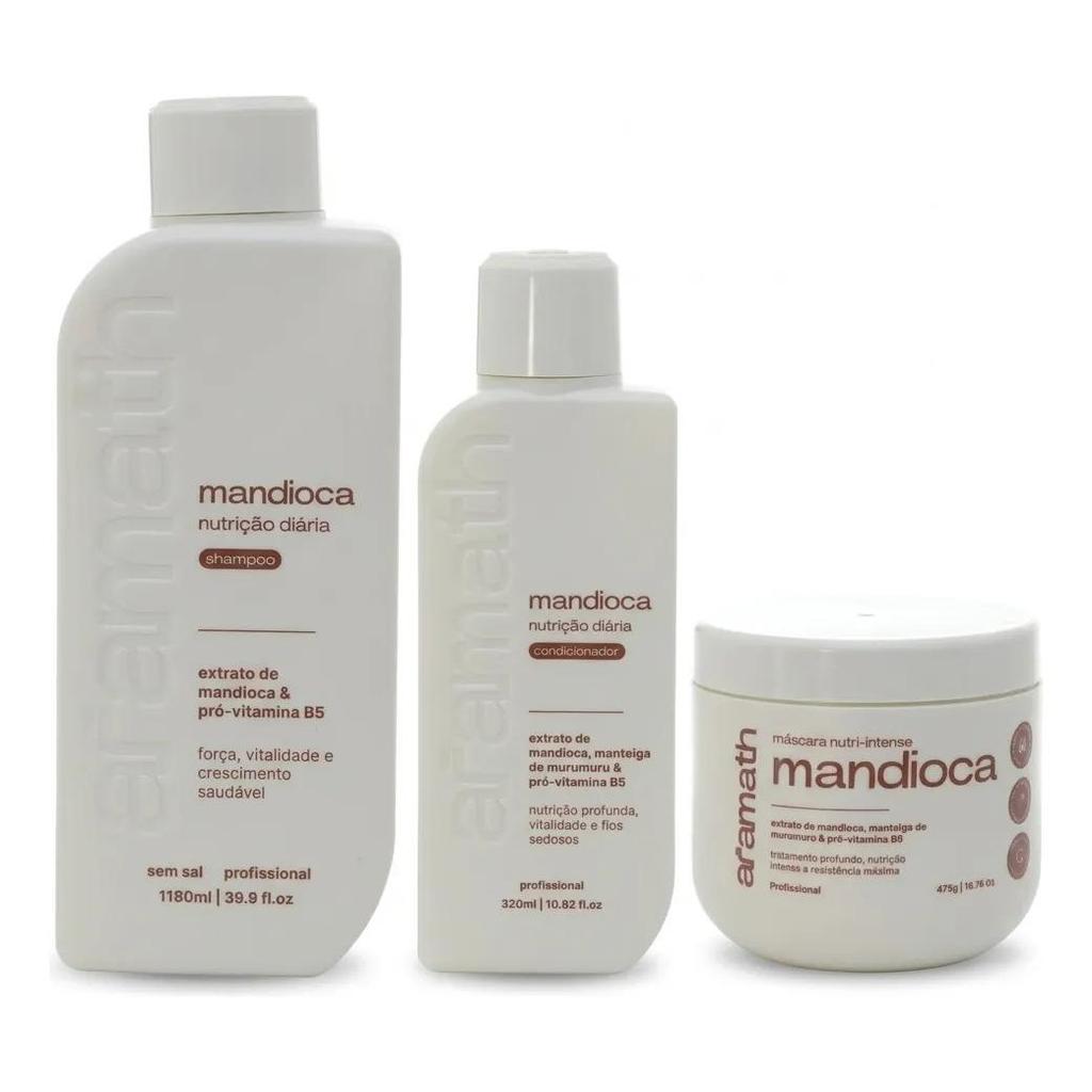 Kit Profissional Mandioca Aramath Shampoo, Condic E Máscara Nova Embalagem