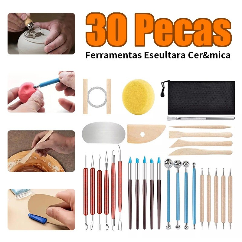 Kit 30 peças De Ferramentas Profissional Escultura Em Cerâmica De Argila Entusiasta da cerâmica Vendido(s) - Variação: