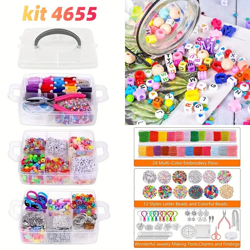 Kit De Acessórios Para Fazer Joias Ferramenta Alicate Para Pulseiras Diy 4655Pcs Kit De Miçangas no Pix - Variação: