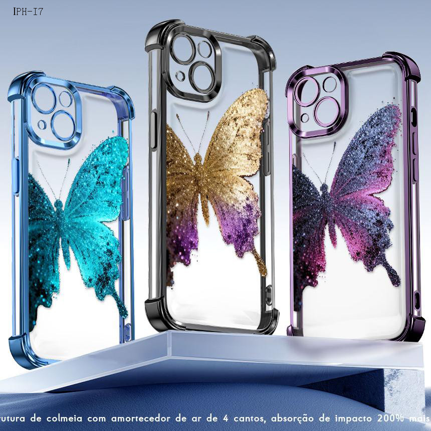 Capa Anti Impacto Transparente Luxo Para iPhone 17 17E 16 16E 15 14 13 12 11 XR 7 8 SE Pro Max Plus Capas 0984FS