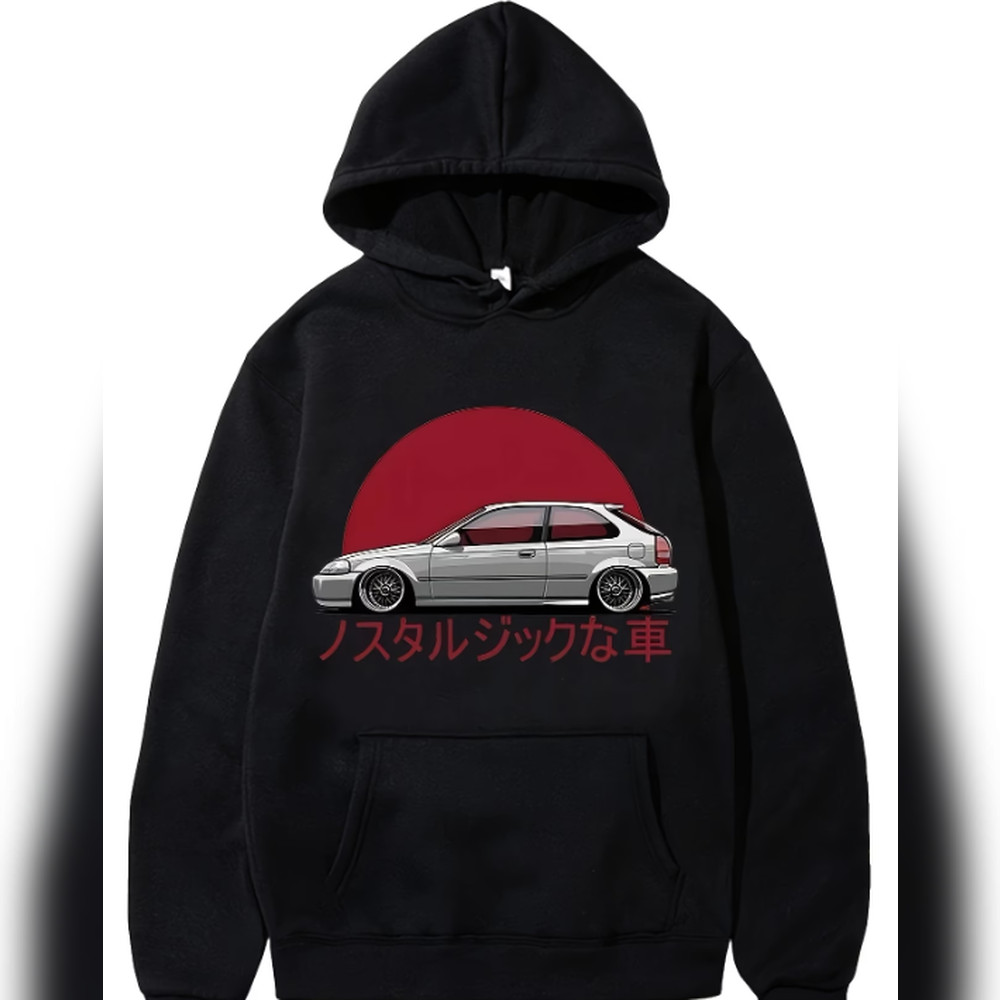Camisola de Capuz Desportiva Vintage para Homem com Estampado de Carro, Sweatshirt Pullover REF-4256