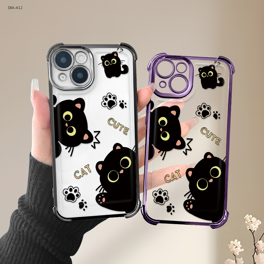Capa Capinha Anti Impacto Transparente Para Samsung Galaxy A17 A16 A15 A14 A13 A12 4G 5G Macia Gato Case FS0490