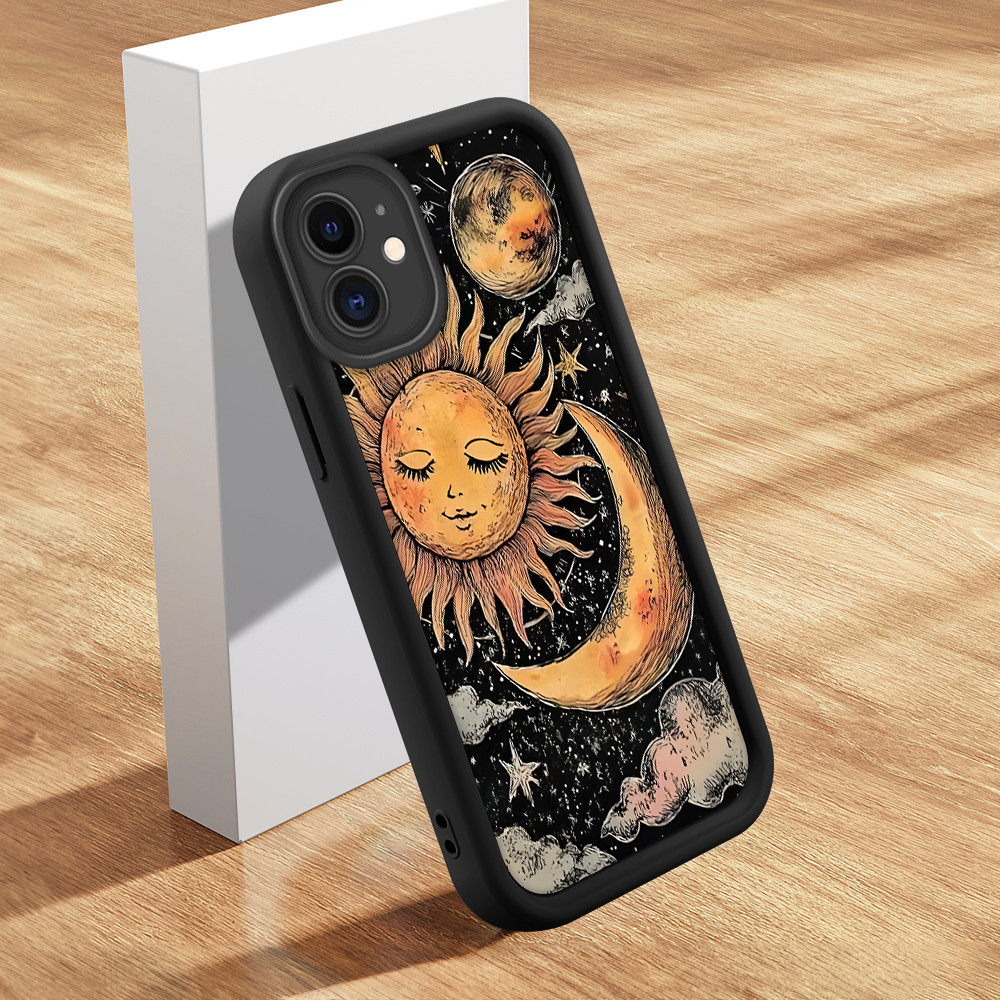 Capinha Sol e Lua Para iPhone 11 Capa Preta Macia Silicone Proteção Estampada Case BTY 6518