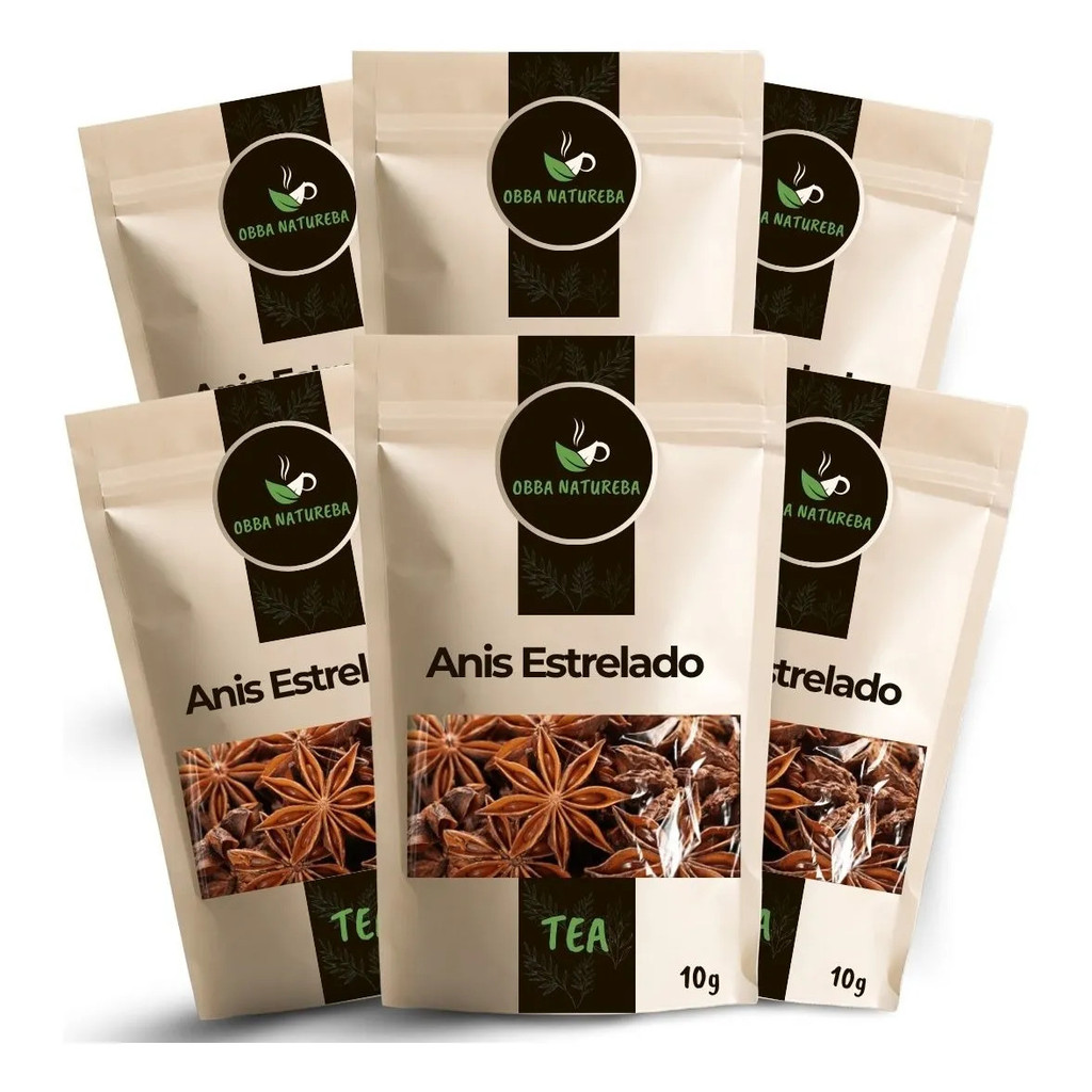 Anis Estrelado para Chá Ervas Desidratadas Naturalmente Folhas Para Infusão - Leve 6 Pacotes