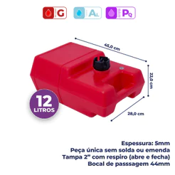 TANQUE 12 LITROS VERTICAL COM MANGUEIRA COMPLETA JOHNSON ou EVINRUDE - VERMELHO