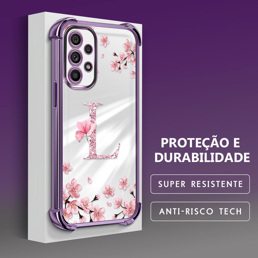 Capinha Personalizada Flores Letra Para Samsung Galaxy A53 5G Anti Impacto Transparente Capa Macia Case SJ 1348