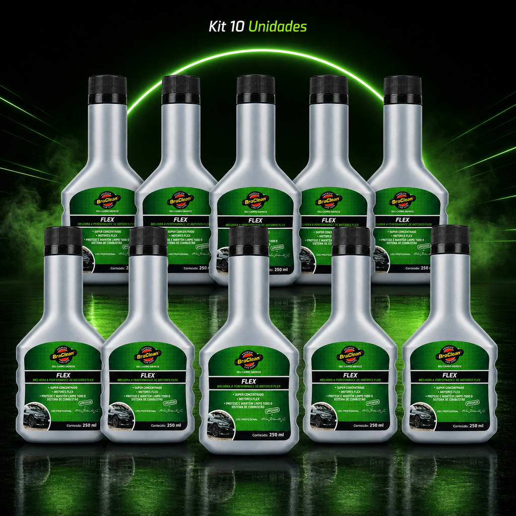 Aditivo Flex BraClean 250ml Kit 10 Unidades Para Carro Flex Em Dia Gasolina E Et