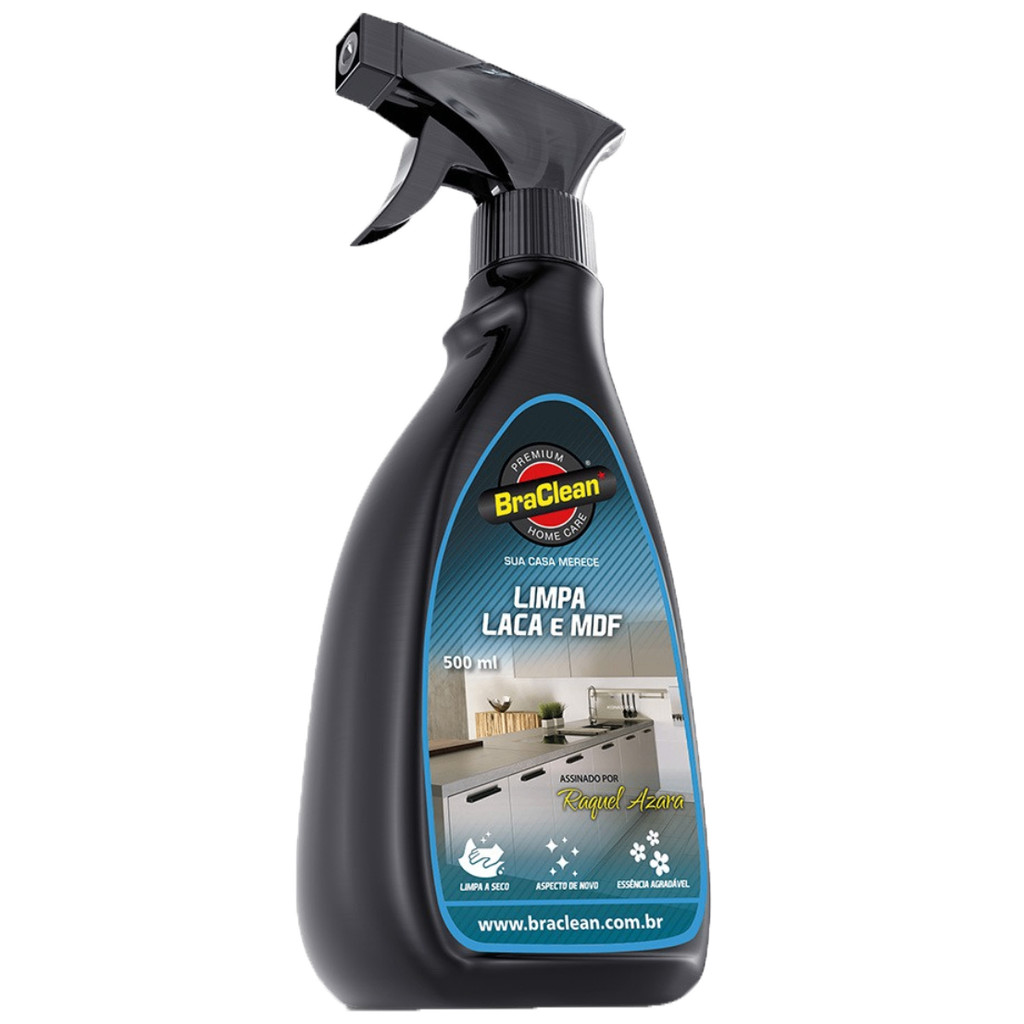Spray Limpa Laca MDF 500ml Limpador Multiuso Superfícies Armários Painéis Móveis