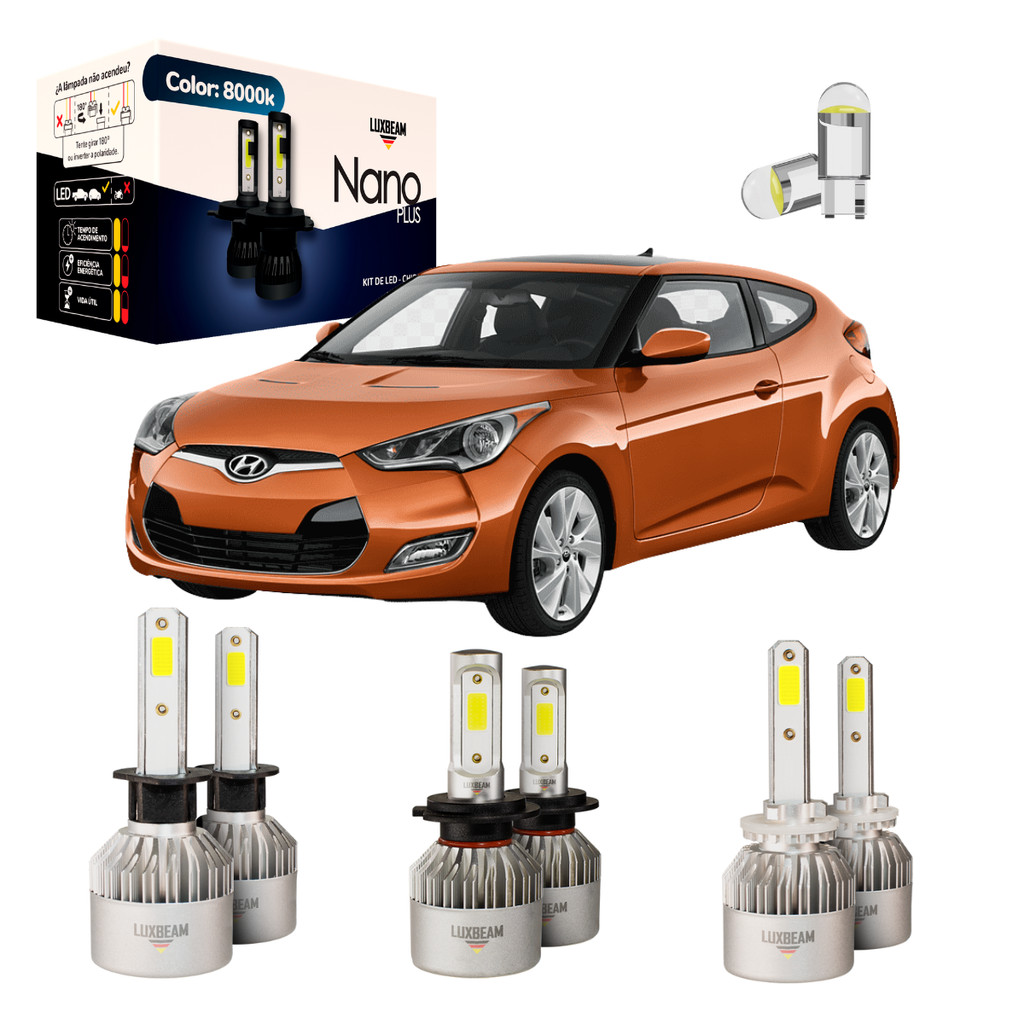 Kit Super Led Veloster 2011 a 2022 S6 Ultra 50w 60.000lm 6500k Farol Alto Baixo e Milha Luxbeam