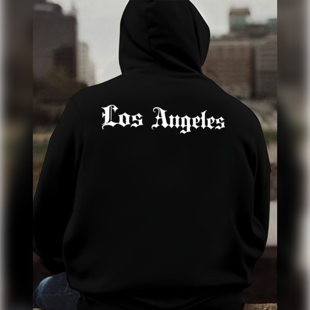 Casaco com Capuz Masculino Vintage Los Angeles Estampa Gótica - Moletom Quente de Inverno cREF-4632