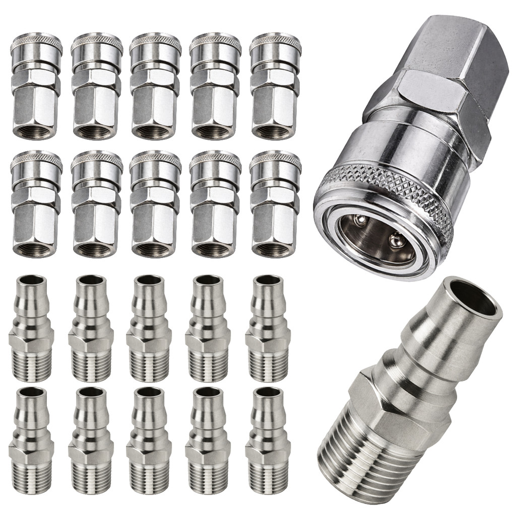 Kit Engate Rápido Pneumático Rosca 1/4" Fêmea + Pino Macho 5 Peças Cada P/ Compressor Mangueira