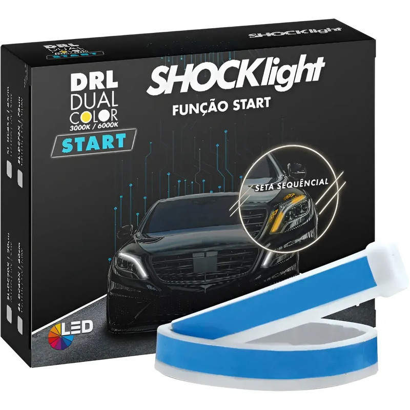Fita LED Automotiva 30cm DRL Branco Nissan Sentra Frontier + Seta Sequencial Amarela Flexível