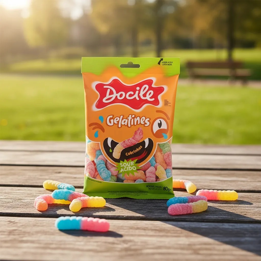 Docile Bala Gelatina Minhocas Azedinhas 80g Doce Azedo Macia Sabor Intenso Premium