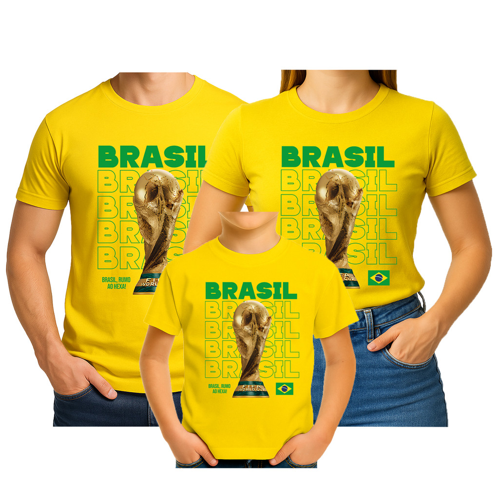 Kit 3 Camisas Camisetas do Brasil para Copa Família md9