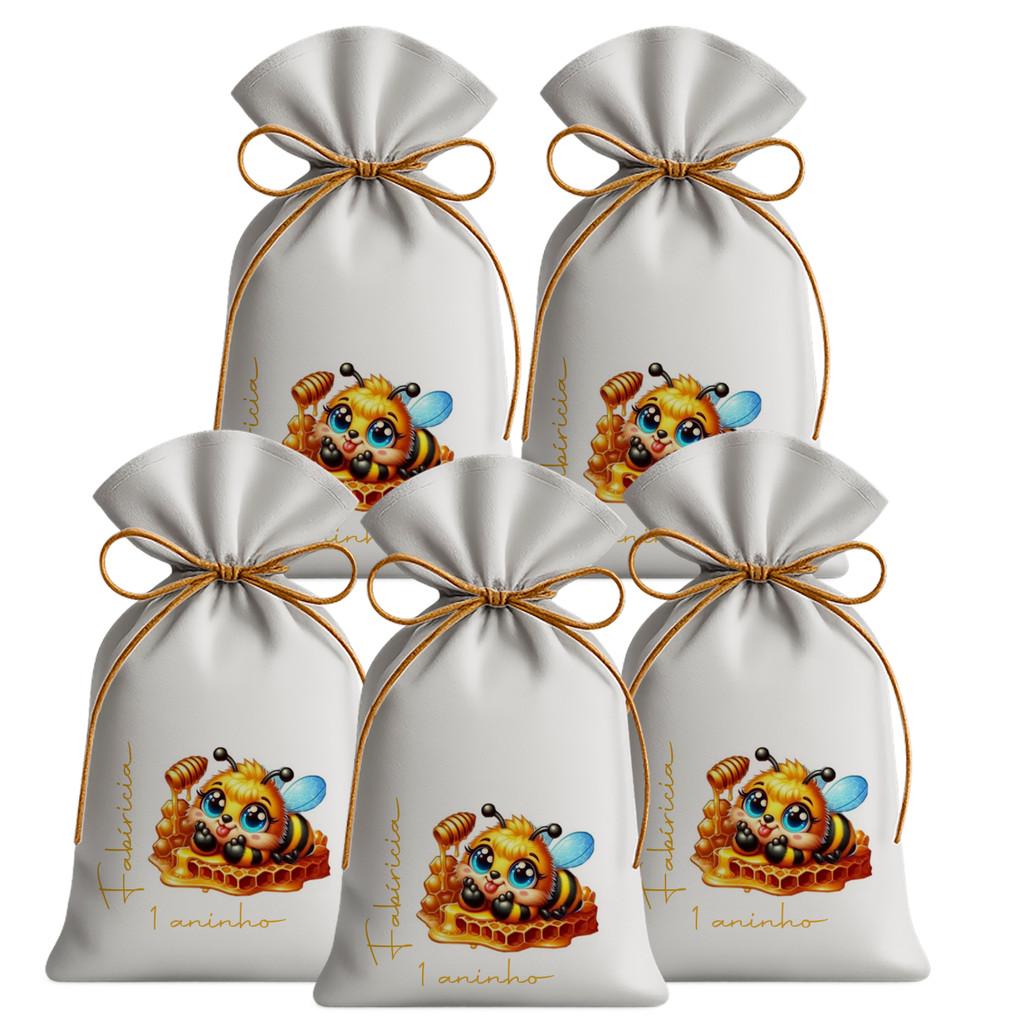 Kit 20 Saquinhos Sacolinhas Lembrancinha Festa Aniversário Tecido Personalizado Abelhinha favo de mel
