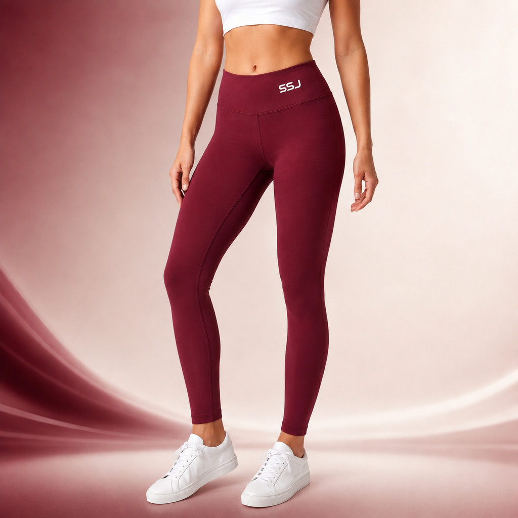 Calça Legging Fitness Feminina SSJ Poliamida Premium Cintura Alta Zero Transparência Vinho Academia Compressão Treino